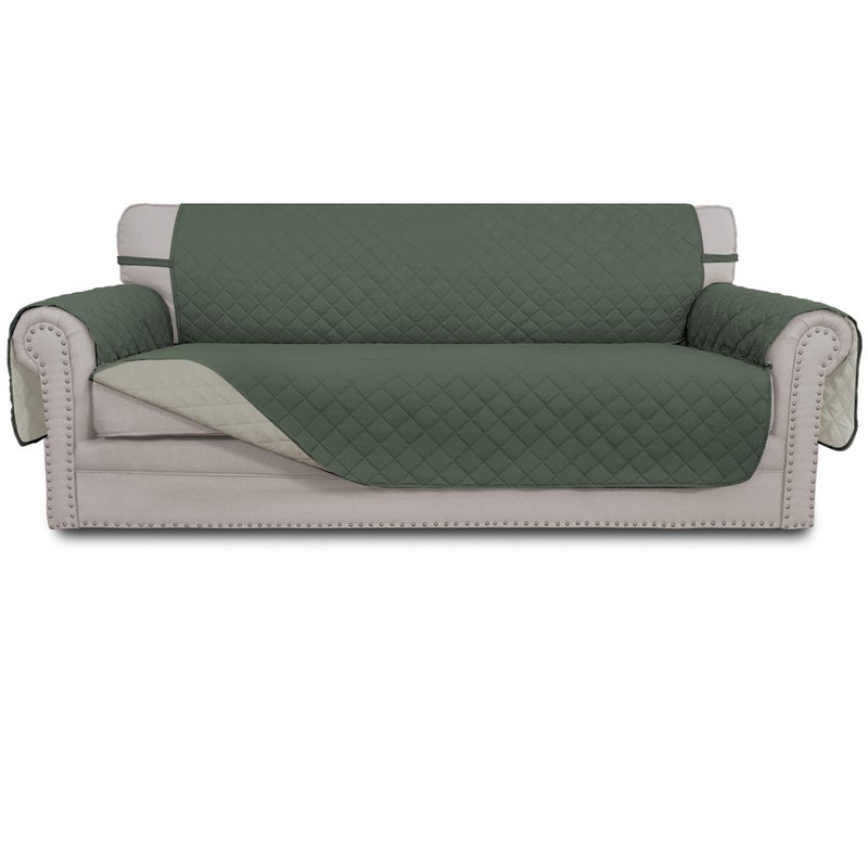 Easy-Going EasyGoing Reversible Couch Cover for 3 Cushion Couch Sofa Cover for Dogs Water Resistant Furniture Protector Cover with Foam Sticks Elastic Straps for Pet Cat Sofa Greyish GreenBeige - Image 1