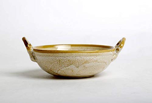 Caffeine Ceramic Handmade Stoneware Mustard Crackle Serving Kadhai - (Set of 1 Dishwasher & Microwave Safe) - Image 1