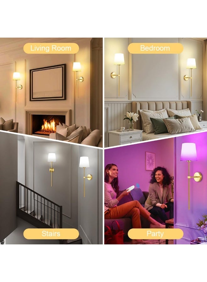 WALALLA Battery Operated Wall Sconce Set of 2,Gold Rechargeable Wall Lights with Dimmable Detachable Bulbs and Remote,10 Colors Wireless Sconces for Bedroom Living Room Hallway - Image 4