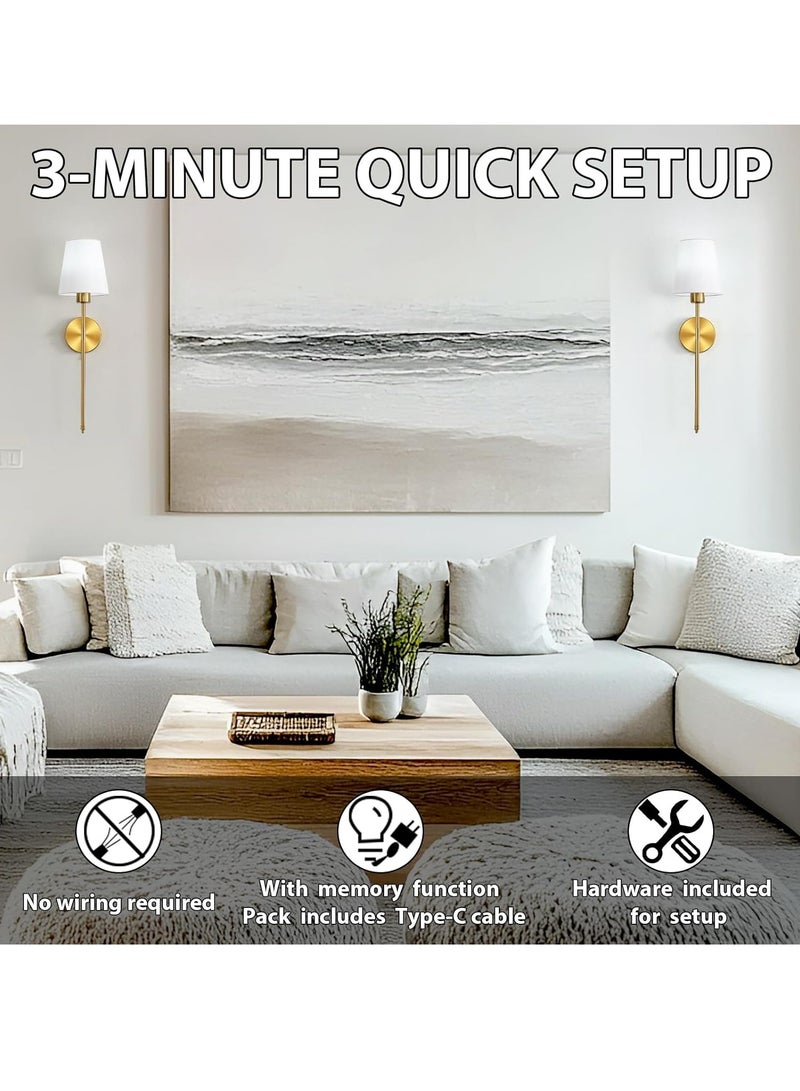 WALALLA Battery Operated Wall Sconce Set of 2,Gold Rechargeable Wall Lights with Dimmable Detachable Bulbs and Remote,10 Colors Wireless Sconces for Bedroom Living Room Hallway - Image 5