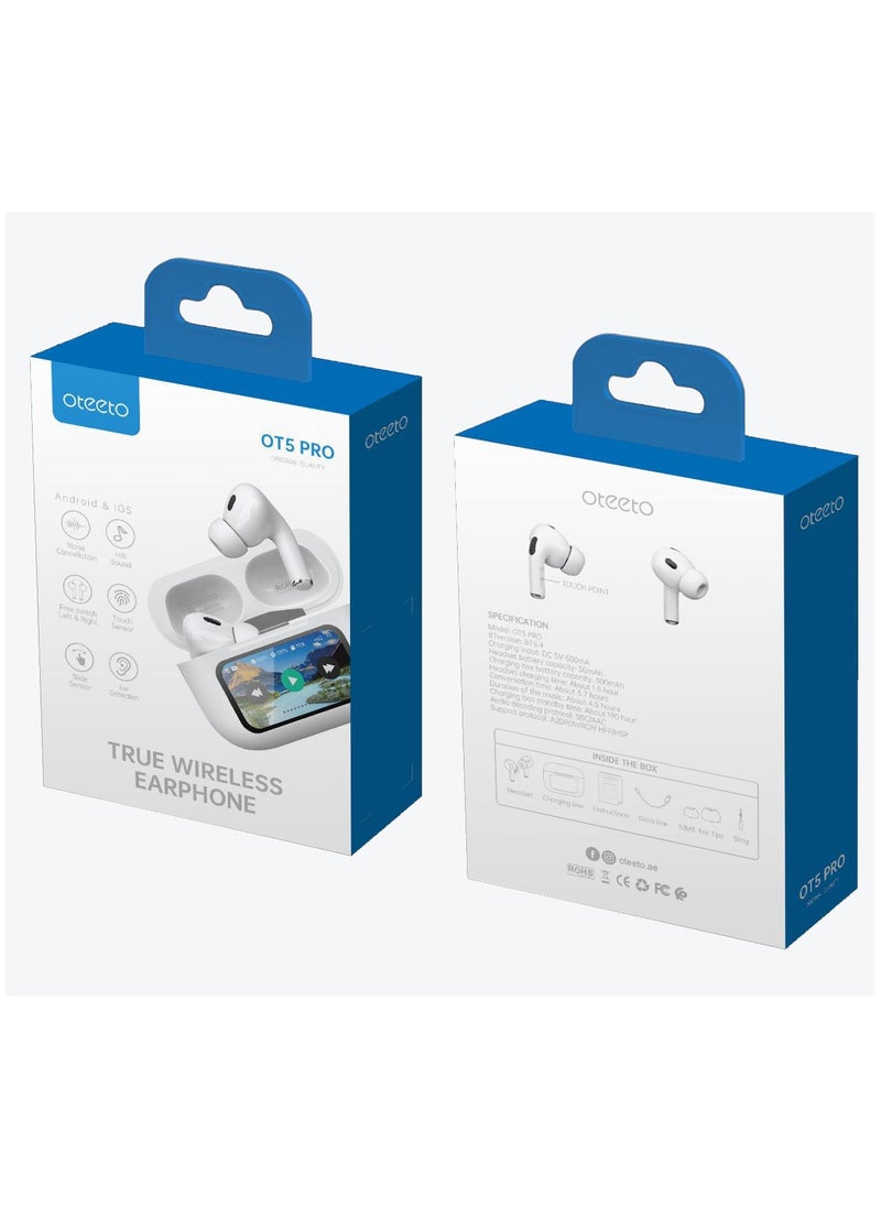 Oteeto - Oteeto OT5 Pro Wireless Eabuds With Smart Diplay Hi-Fi Sound Quality and Noise Cancellation Designed For Android Mobiles and Tablets - Image 1