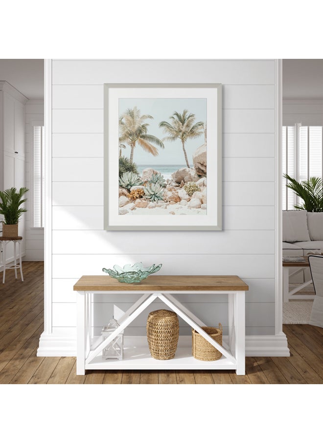 Art Decor - Art Decor Framed Fine Art Tropical Beach with Palm Trees Portrait Aesthetic Coastal Print with Matt Board Wall Décor for Living Room Bedroom Home Office Hotel Gifting - Image 1
