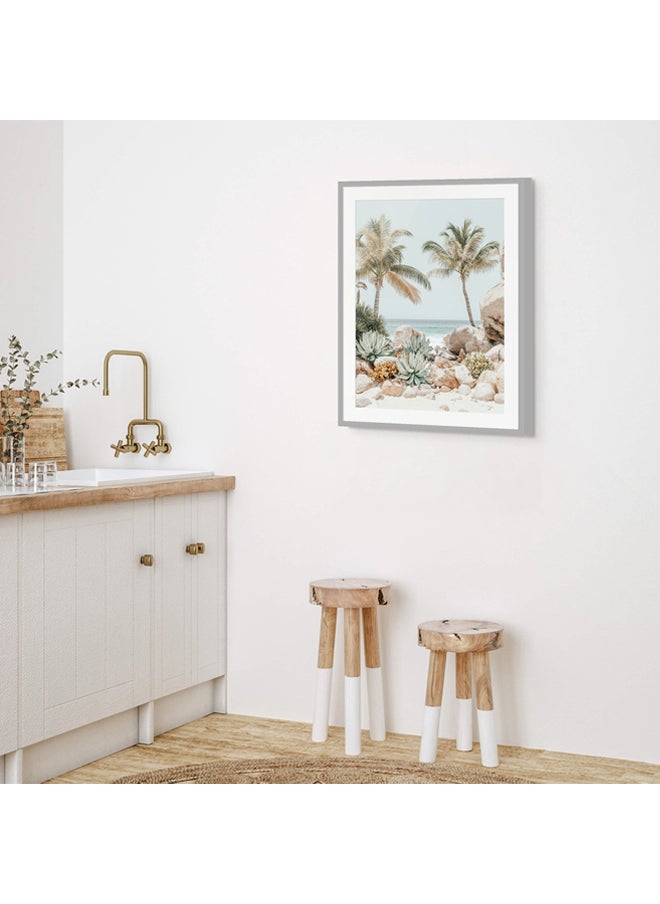 Art Decor - Art Decor Framed Fine Art Tropical Beach with Palm Trees Portrait Aesthetic Coastal Print with Matt Board Wall Décor for Living Room Bedroom Home Office Hotel Gifting - Image 1