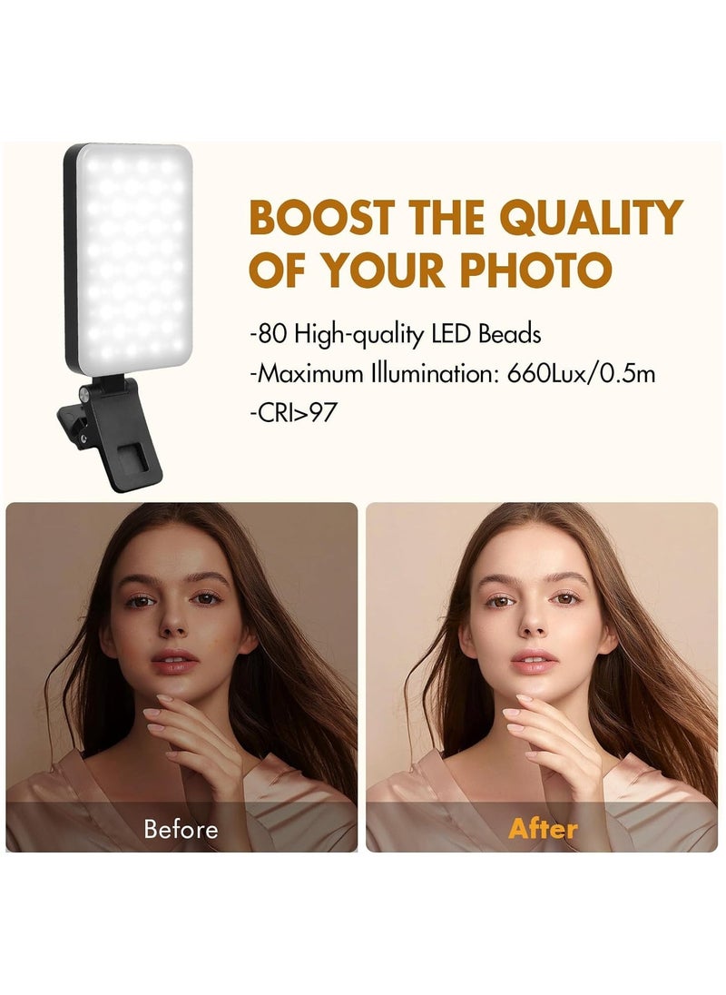Hihonor Selfie Light for iPhone,Portable Phone Clip on Light,Rechargeable LED Ring Light for Phone,Video Recording,Camera,Laptop,TikTok,Tablet,Vlog,Computer,5 Lighting Modes,80 LED High Power - Image 5