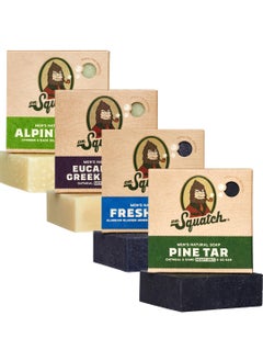 Dr. Squatch Dr Squatch All Natural Bar Soap for Men 4 Bar Variety Pack  Mens Natural Bar Soap  Pine Tar Alpine Sage Fresh Falls and Eucalyptus Greek Yogurt 