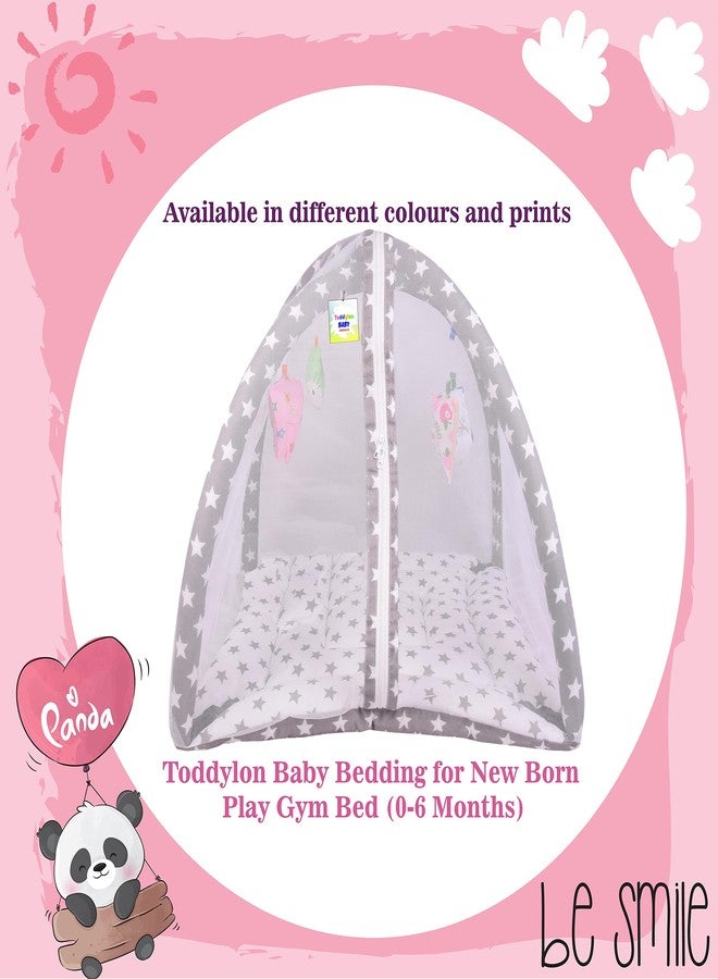 Toddylon Newborn Baby Play Gym with Mosquito Net | Cotton Mat with Hanging Toys | Crawling Playmat & Bedding Set (Grey Star, 0-6 Months, 1 Count) - Image 5