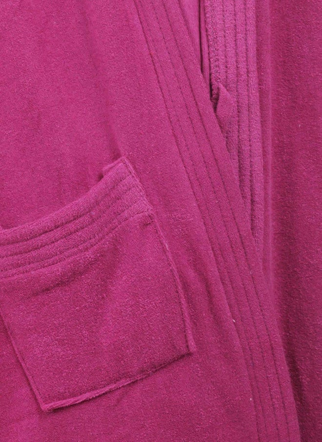 Red Rose RedRose Magenta Solid Cotton Drawstring Knee Length Bath Robe - XL - Image 2