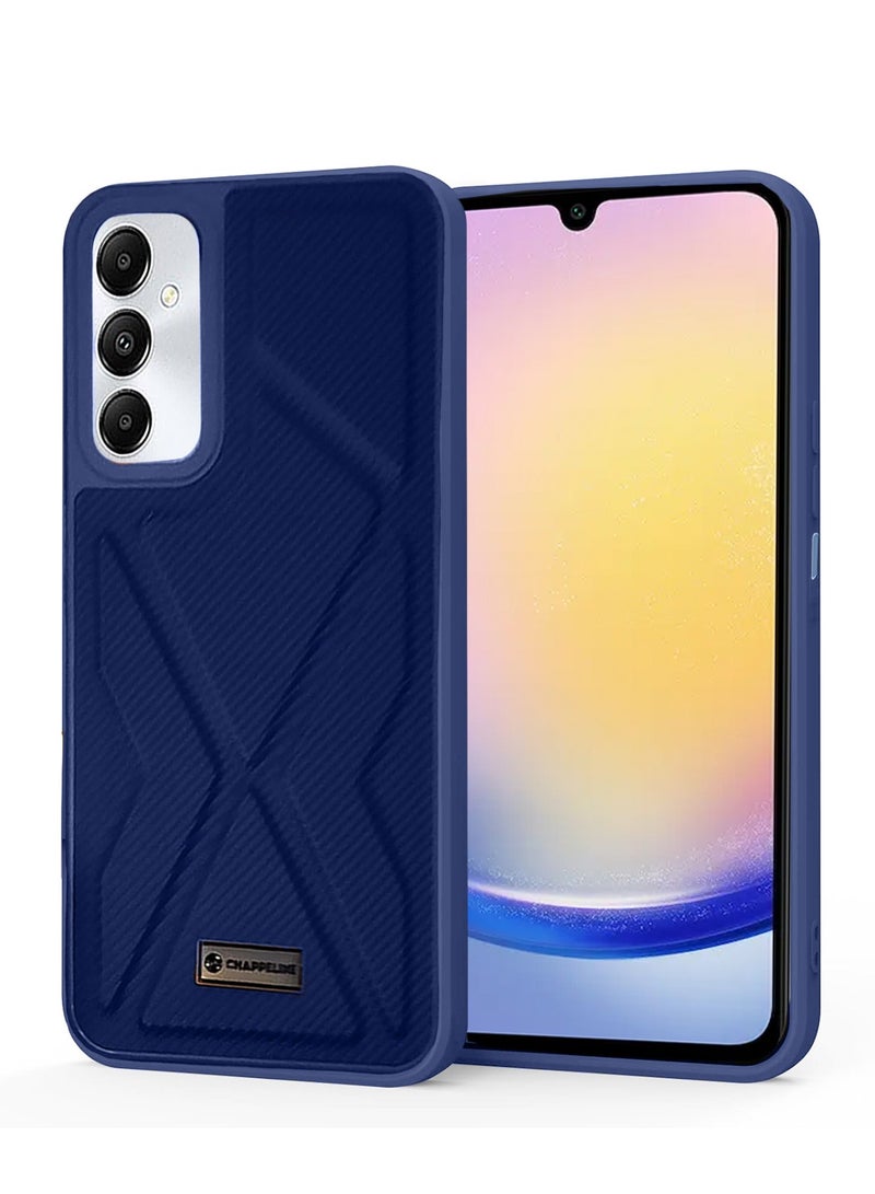 تشابي لاين  غطاء حماية من نسيج السيليكون الناعم لهاتف سامسونج جالاكسي A25 5G 2023 باللون الأزرق الداكن - Image 1