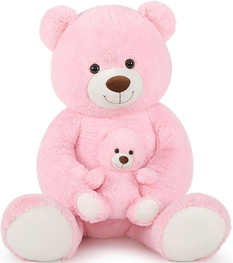 MorisMos 130 cm Giant Teddy Cuddly Toy XXL with Small Bear, Large Teddy Bear Plush Bear Fabric Bear, Birthday Girlfriend Girls Women - Image 1