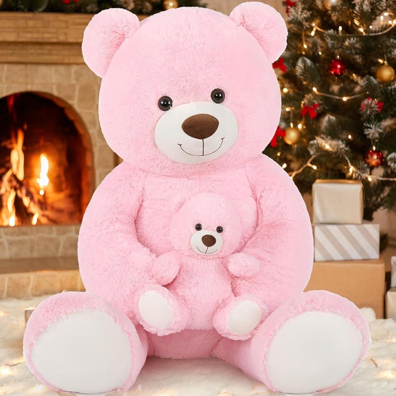 MorisMos 130 cm Giant Teddy Cuddly Toy XXL with Small Bear, Large Teddy Bear Plush Bear Fabric Bear, Birthday Girlfriend Girls Women - Image 5