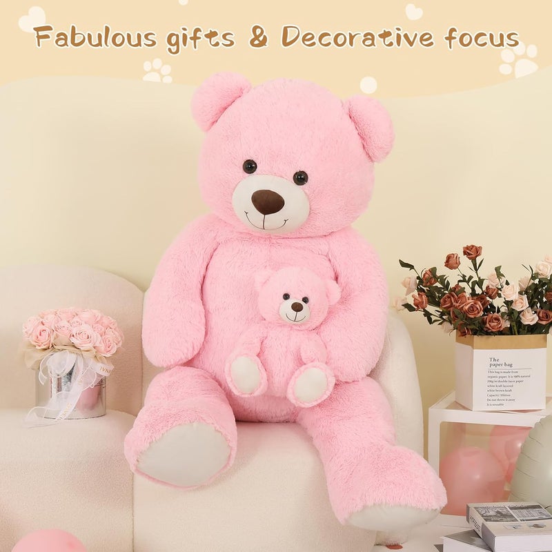 MorisMos 130 cm Giant Teddy Cuddly Toy XXL with Small Bear, Large Teddy Bear Plush Bear Fabric Bear, Birthday Girlfriend Girls Women - Image 4