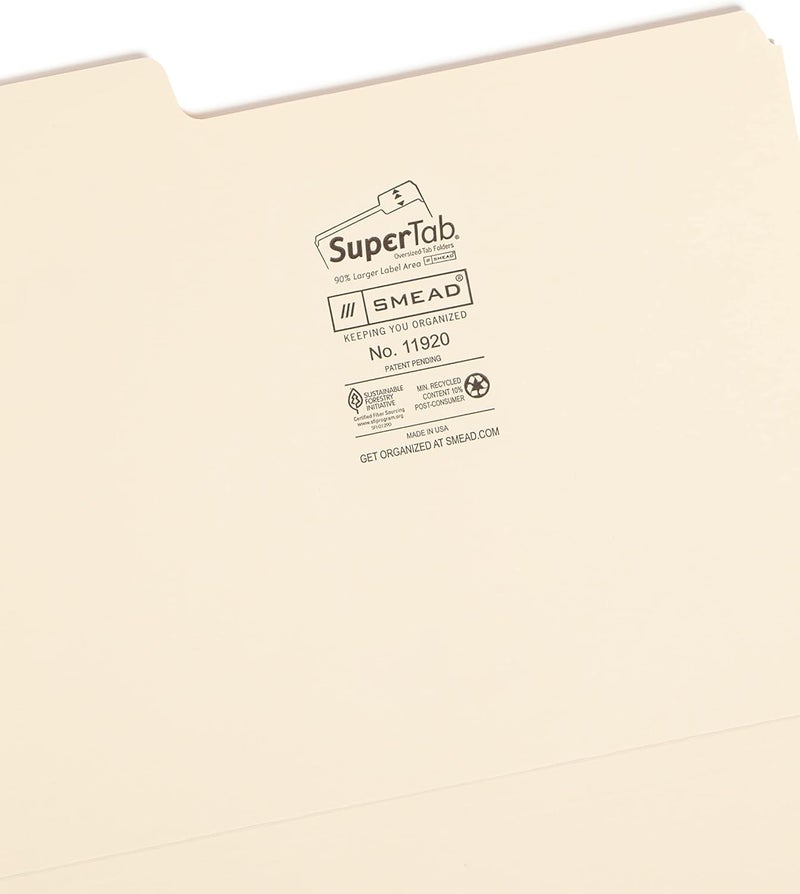 Smead SuperTab File Folder, Oversized 1/3-Cut Tab, Letter Size, Manila, 24 Per Pack - Image 3