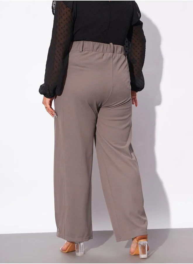 ساسافراس Plus Hem Button Detail Straight Pants by Styli