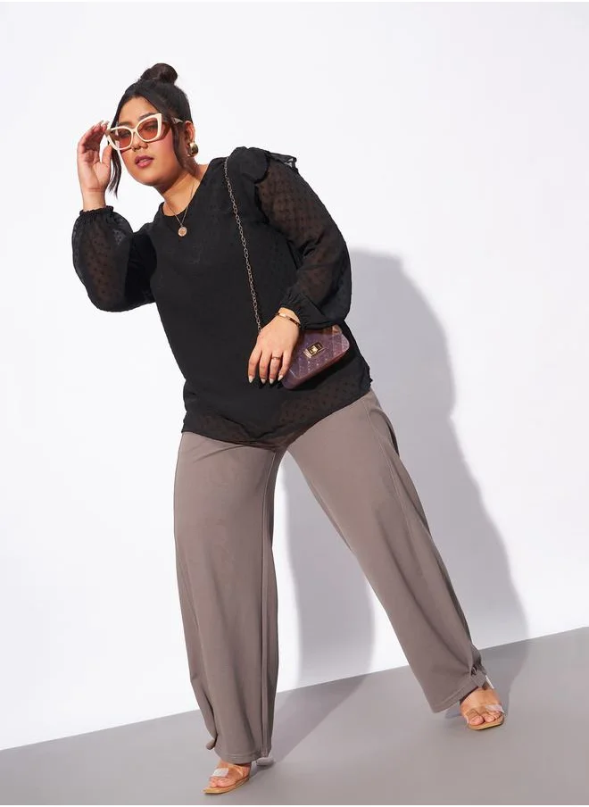 SASSAFRAS Plus Hem Button Detail Straight Pants