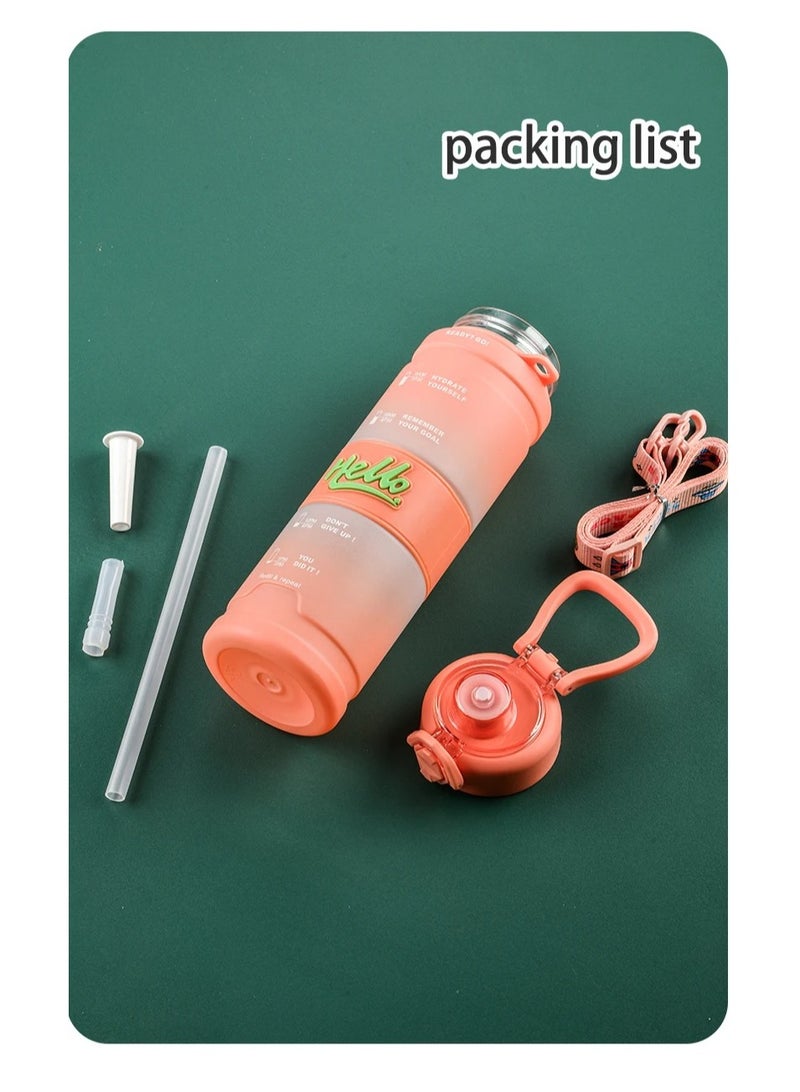 Generic HELLO 800ml Frosted Sports Water Bottle – Portable Outdoor Cup with Strap | Leak-Proof & BPA-Free for Summer, Travel, and Fitness  - Image 5