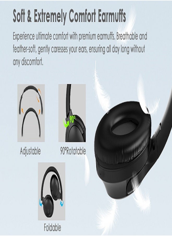 iOsuite - Focus 8 Bluetooth Headphones Over Ear,45H Playtime Bluetooth 5.3 Wireless Headphones 3 EQ Modes,Built-in HD Mic,HiFi Stereo Sound,Deep Bass,Memory Foam Ear Cups for Phone/PC&Travel/Gym/Workout (Black) - Image 1