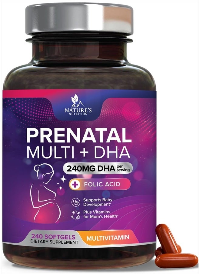 Nature's Nutrition - Women's Prenatal Multivitamin with Folic Acid & DHA, Prenatal Vitamins w/ Folate, Omega 3, Vitamins D3, B6, B12 & Iron, Pregnancy Support Prenatal DHA Supplement, Non-GMO Gluten Free - 120 Softgels - Image 1