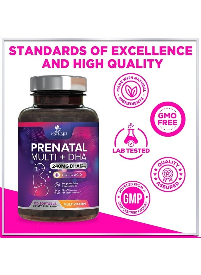 Nature's Nutrition - Women's Prenatal Multivitamin with Folic Acid & DHA, Prenatal Vitamins w/ Folate, Omega 3, Vitamins D3, B6, B12 & Iron, Pregnancy Support Prenatal DHA Supplement, Non-GMO Gluten Free - 120 Softgels - Image 1