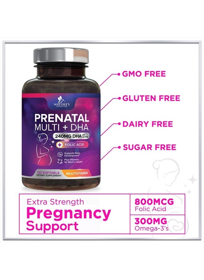 Nature's Nutrition - Women's Prenatal Multivitamin with Folic Acid & DHA, Prenatal Vitamins w/ Folate, Omega 3, Vitamins D3, B6, B12 & Iron, Pregnancy Support Prenatal DHA Supplement, Non-GMO Gluten Free - 120 Softgels - Image 1