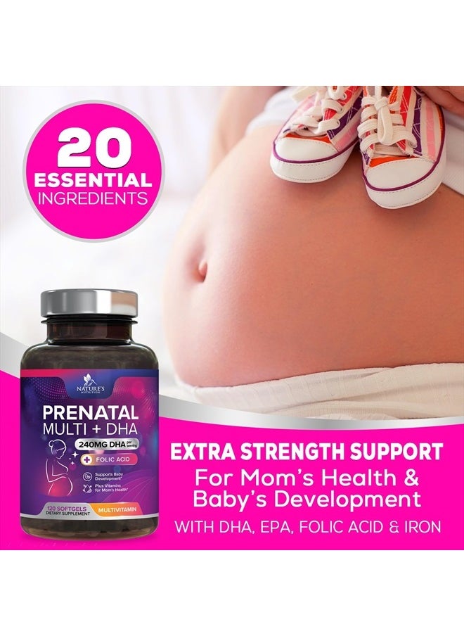 Nature's Nutrition - Women's Prenatal Multivitamin with Folic Acid & DHA, Prenatal Vitamins w/ Folate, Omega 3, Vitamins D3, B6, B12 & Iron, Pregnancy Support Prenatal DHA Supplement, Non-GMO Gluten Free - 120 Softgels - Image 1