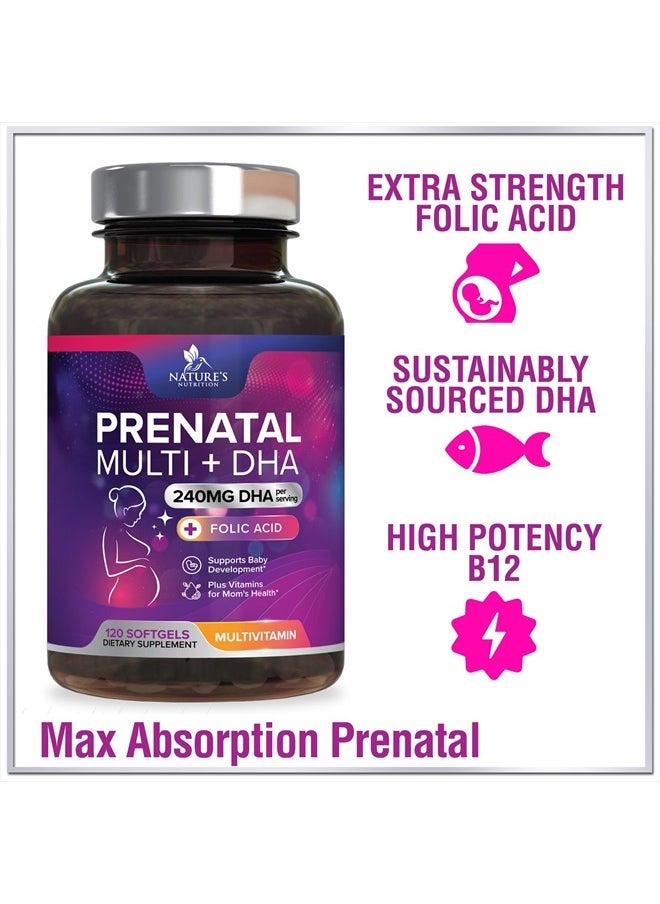 Nature's Nutrition - Women's Prenatal Multivitamin with Folic Acid & DHA, Prenatal Vitamins w/ Folate, Omega 3, Vitamins D3, B6, B12 & Iron, Pregnancy Support Prenatal DHA Supplement, Non-GMO Gluten Free - 120 Softgels - Image 1