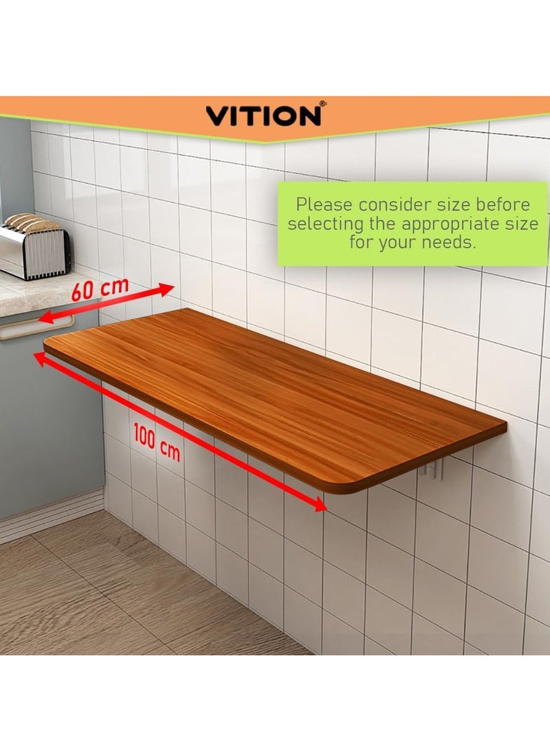 VITION - Computer Wall Mount Stand Folding Wall-Mounted Drop-Leaf Table,Metal Folding Shelf Bench Table Bracket (60 x 100cm) Brown - Image 1