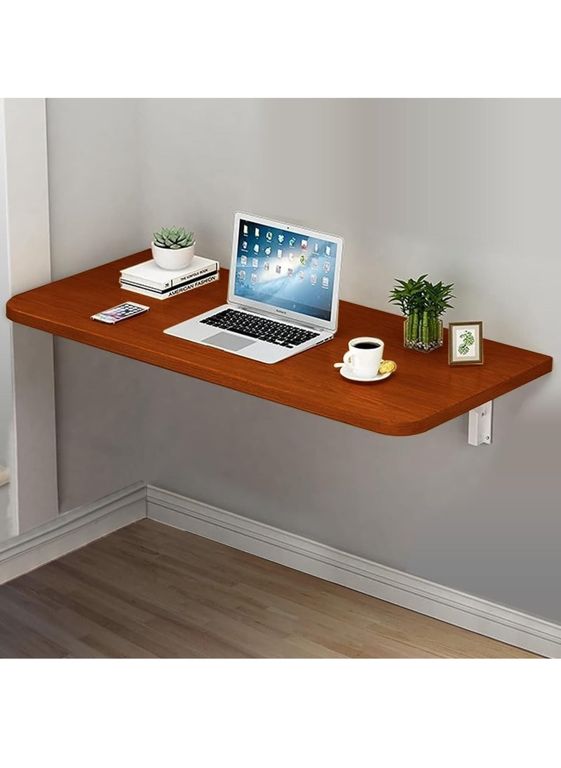 VITION - Computer Wall Mount Stand Folding Wall-Mounted Drop-Leaf Table,Metal Folding Shelf Bench Table Bracket (60 x 100cm) Brown - Image 1