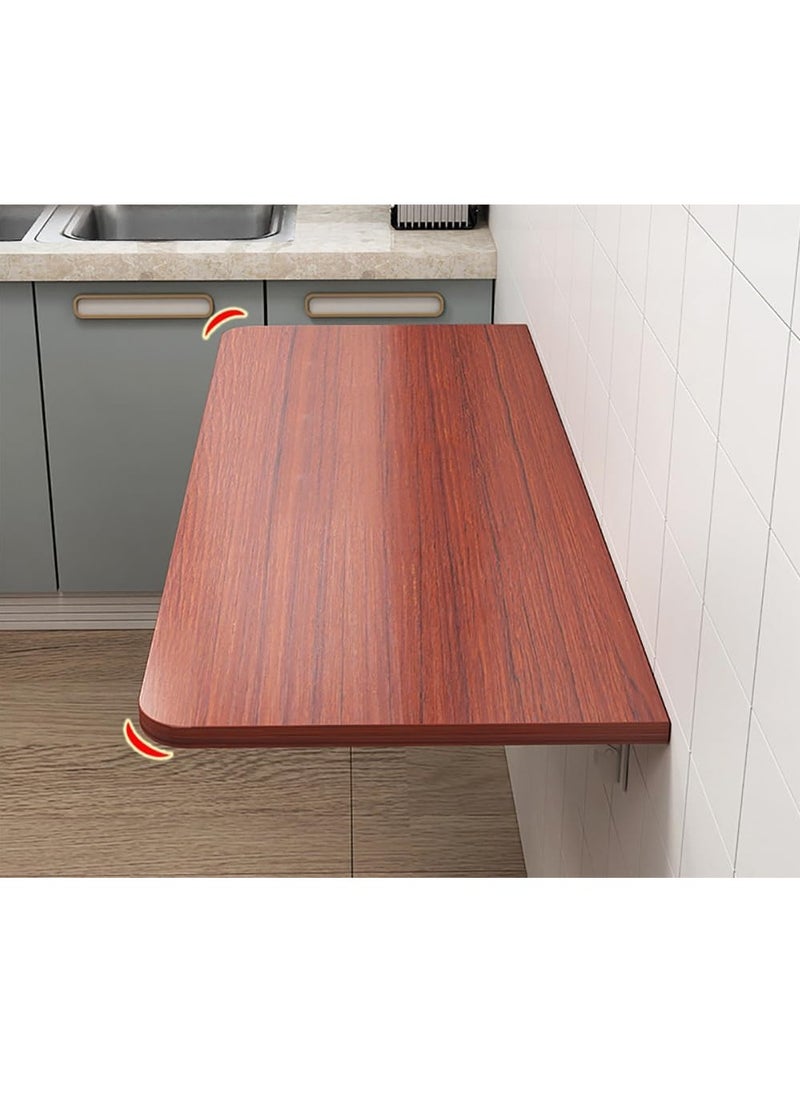VITION - Computer Wall Mount Stand Folding Wall-Mounted Drop-Leaf Table,Metal Folding Shelf Bench Table Bracket (60 x 100cm) Brown - Image 1