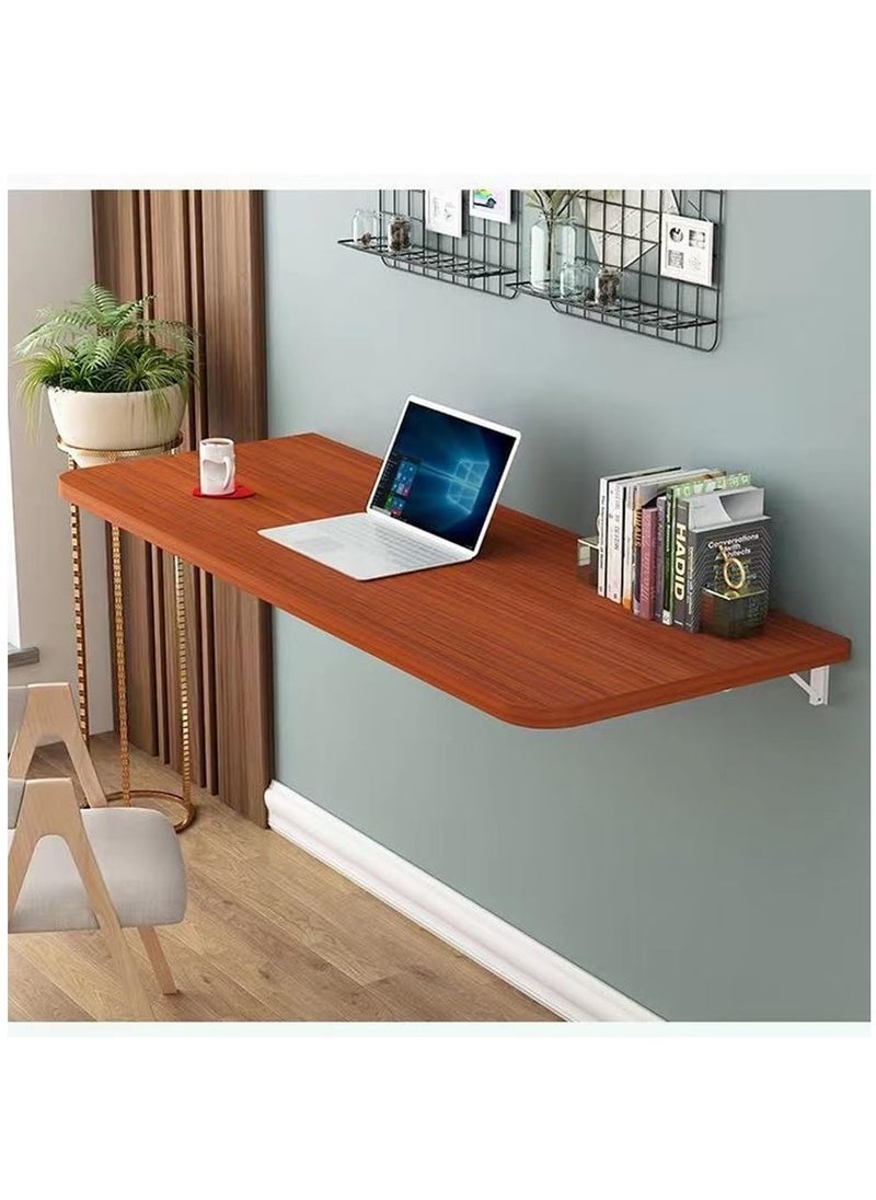 VITION - Computer Wall Mount Stand Folding Wall-Mounted Drop-Leaf Table,Metal Folding Shelf Bench Table Bracket (60 x 100cm) Brown - Image 1