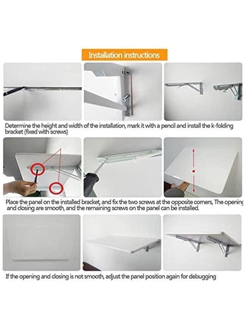 VITION - Computer Wall Mount Stand Folding Wall-Mounted Drop-Leaf Table,Metal Folding Shelf Bench Table Bracket (60 x 100cm) Brown - Image 1