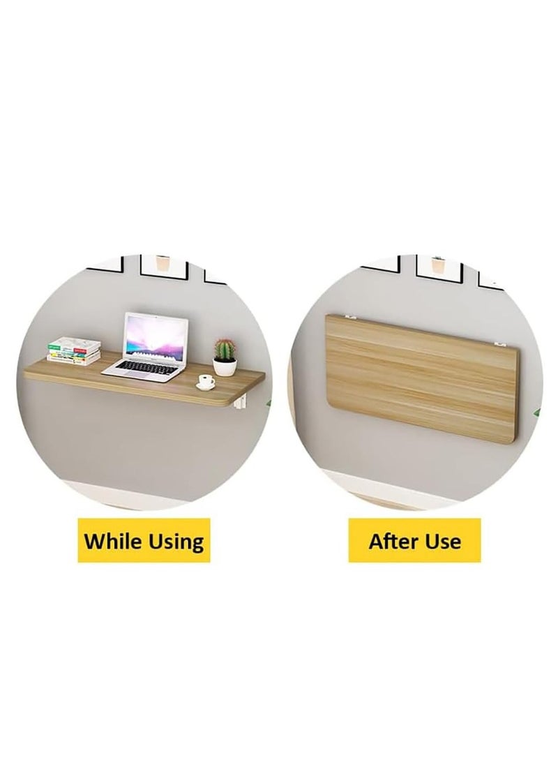 VITION - Computer Wall Mount Stand Folding Wall-Mounted Drop-Leaf Table,Metal Folding Shelf Bench Table Bracket (60 x 100cm) Brown - Image 1