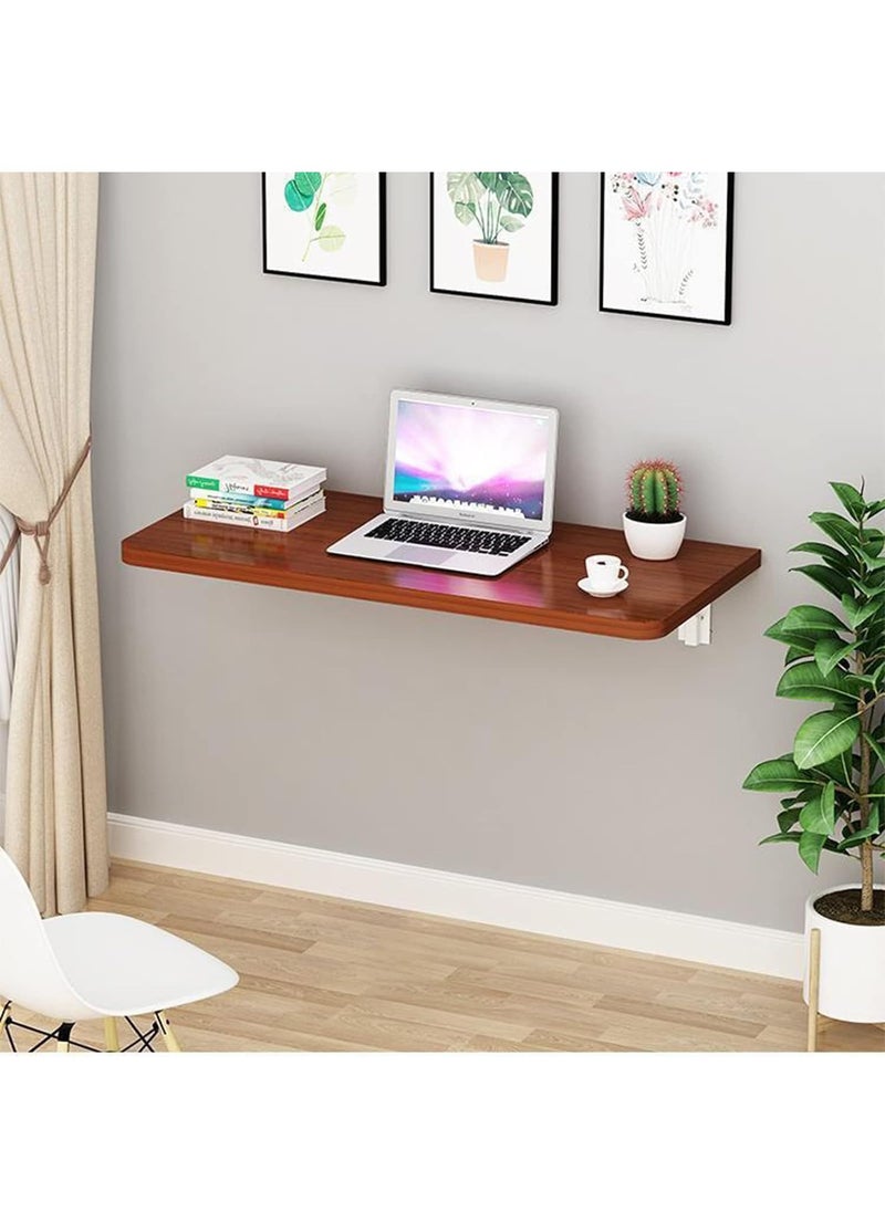 VITION - Computer Wall Mount Stand Folding Wall-Mounted Drop-Leaf Table,Metal Folding Shelf Bench Table Bracket (60 x 100cm) Brown - Image 1