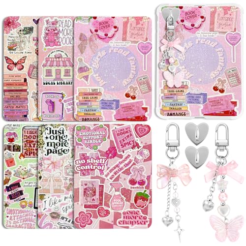 Tmtains 6Pcs Inserts Cardstock for Kindle Paperwhite Clear Case 2Pcs E-reader Charms Bracelets Decor for Women Reader Booklovers Pink Theme Back Cover Inserts for Kindle 11-12th Generation (6.8"x4.8") - Image 1