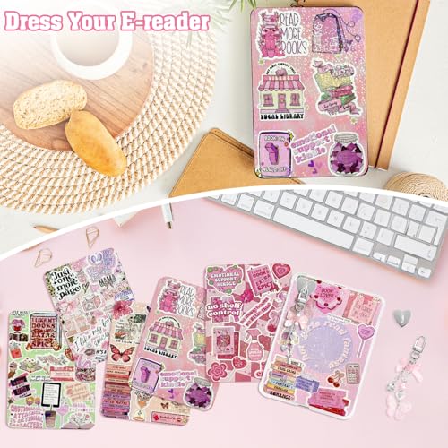 Tmtains 6Pcs Inserts Cardstock for Kindle Paperwhite Clear Case 2Pcs E-reader Charms Bracelets Decor for Women Reader Booklovers Pink Theme Back Cover Inserts for Kindle 11-12th Generation (6.8"x4.8") - Image 5