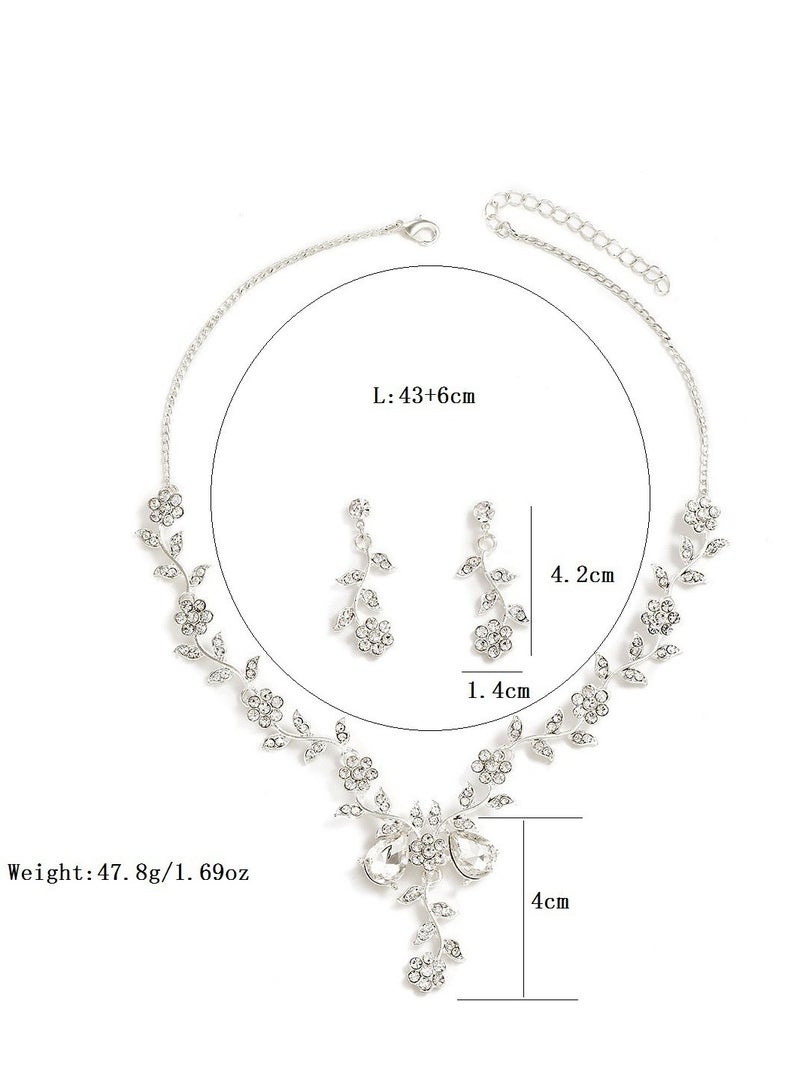 2 Piece Necklace & Earrings Jewelry Set Shiny Chic Rhinestone Embellished Jewelry Set Perfect for Ladies Gifts for Girlfriends, Wife, Mother, Bridesmaids, Wedding Party, Gala Prom Accessories