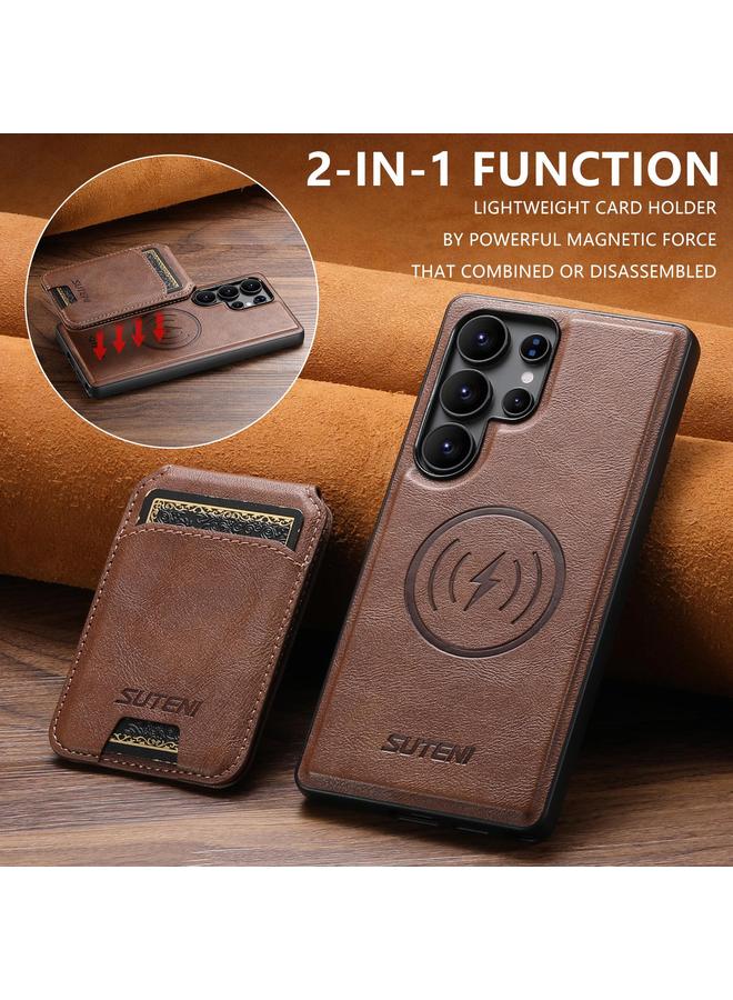 Suteni Case For Samsung Galaxy S22 Ultra 5G M5 Magnetic Card Bag MagSafe Leather Phone Case - Image 2