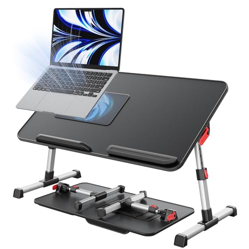 SAIJI Laptop Desk for Bed with Cooling Fan SAIJI Height Angle Adjustable Laptop Stand for Bed Lap Desk Tray Table Lightweight Foldable Portable Computer Table for Couch Sofa Chair Floor Desk Black - Image 1