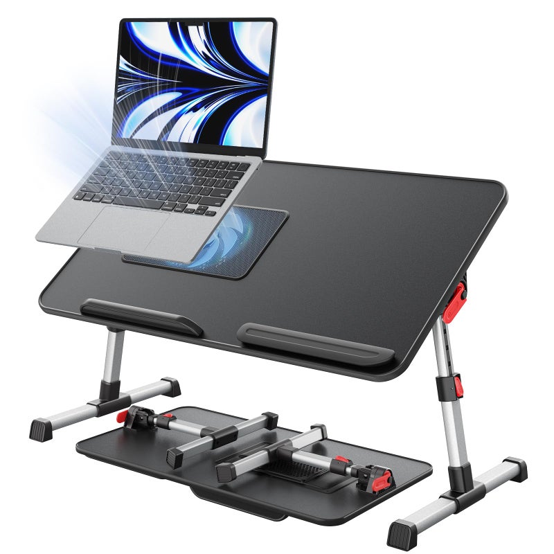 SAIJI Laptop Desk for Bed with Cooling Fan SAIJI Height Angle Adjustable Laptop Stand for Bed Lap Desk Tray Table Lightweight Foldable Portable Computer Table for Couch Sofa Chair Floor Desk Black - Image 2