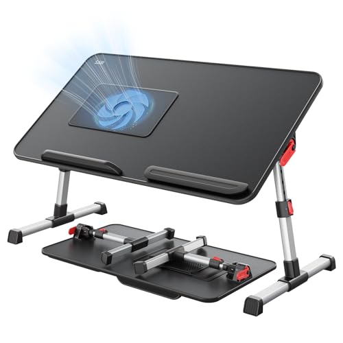SAIJI Laptop Desk for Bed with Cooling Fan SAIJI Height Angle Adjustable Laptop Stand for Bed Lap Desk Tray Table Lightweight Foldable Portable Computer Table for Couch Sofa Chair Floor Desk Black - Image 3