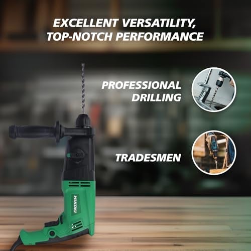 Hikoki Dh22Pbss9Z - Rotary Hammer Drill Machine 620W,Sds-Plus Chuck,2 Mode For Concrete,Metal & Wood,0-1100 Rpm,4400Ipm,2.2J,With 1 Push Bit Mounting And Low Vibration Handle Feature,2.8 Kg - Green - Image 4