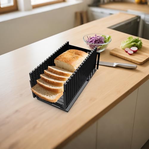 Honbuty Bread Slicer for Homemade Breads , Adjustable Thickness Slicing Guide , Foldable Portable Bread Cutter Suitability for Homemade Breads, Bagel ,Cakes - Kitchen Gadget, Baking Tool & Gifts for Mom Dad - Image 4