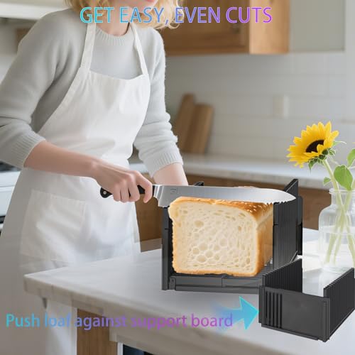 Honbuty Bread Slicer for Homemade Breads , Adjustable Thickness Slicing Guide , Foldable Portable Bread Cutter Suitability for Homemade Breads, Bagel ,Cakes - Kitchen Gadget, Baking Tool & Gifts for Mom Dad - Image 2
