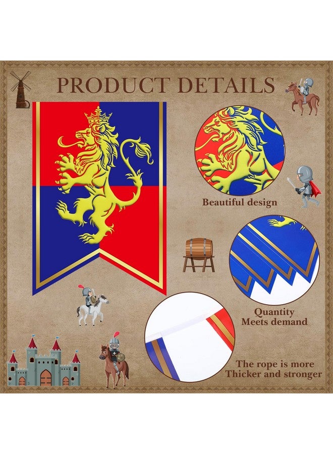 Hestya 5 Pcs 49ft Medieval Party Decorations Fantasy Bunting with Lion Design Knight Banners Hanging Decorations for Fairytale Birthday Party Decor Supplies - Image 3