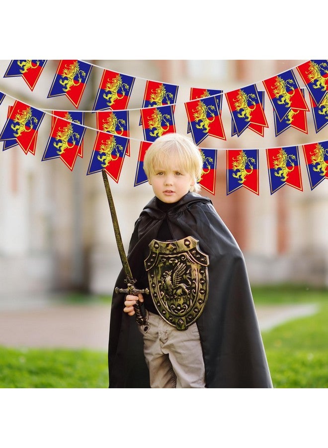 Hestya 5 Pcs 49ft Medieval Party Decorations Fantasy Bunting with Lion Design Knight Banners Hanging Decorations for Fairytale Birthday Party Decor Supplies - Image 4