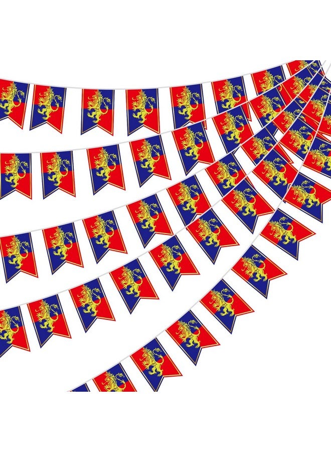 Hestya 5 Pcs 49ft Medieval Party Decorations Fantasy Bunting with Lion Design Knight Banners Hanging Decorations for Fairytale Birthday Party Decor Supplies - Image 1