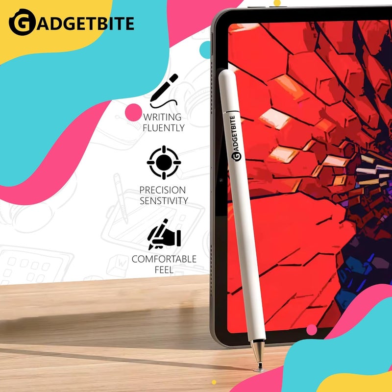 GadgetBite Stylus Pen for Android Tablet & iOS All Touchscreen Devices Capacitive Universal Smart Pen Pencil with Fine Point Disc Tip Lightweight Metal Body and Magnetic Cover for Mobile Phone iPad Tab - White - Image 2
