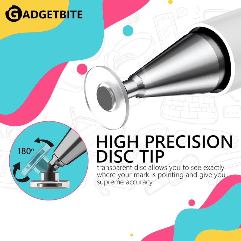 GadgetBite Stylus Pen for Android Tablet & iOS All Touchscreen Devices Capacitive Universal Smart Pen Pencil with Fine Point Disc Tip Lightweight Metal Body and Magnetic Cover for Mobile Phone iPad Tab - White - Image 4