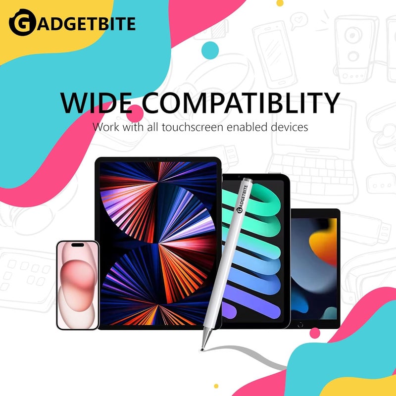 GadgetBite Stylus Pen for Android Tablet & iOS All Touchscreen Devices Capacitive Universal Smart Pen Pencil with Fine Point Disc Tip Lightweight Metal Body and Magnetic Cover for Mobile Phone iPad Tab - White - Image 5