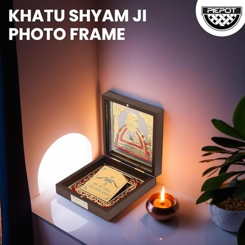 Piepot Khatu Shyam Murti | Khatu Shyam ji Photo Frame | Decorative Showpiece | Home Decor | Charan Paduka | 24 K Gold Coated | Weeding Gifts & House Warming - Image 5