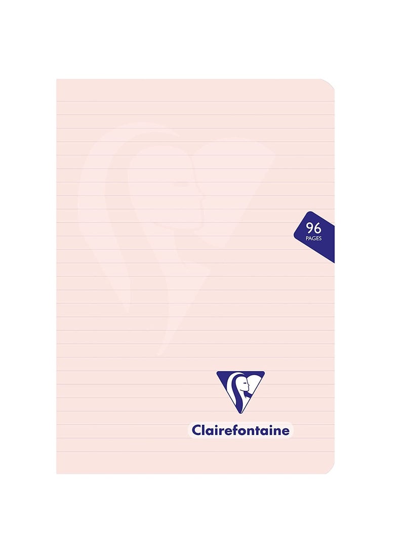 Clairefontaine دفتر ميميسيس بحجم A5 قطعة واحدة بخط واحد مع غلاف بلاستيكي 96 ورقة بلون خوخي باهت - Image 1